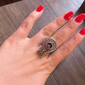 Elegant Silver and Red Gemstone Ring